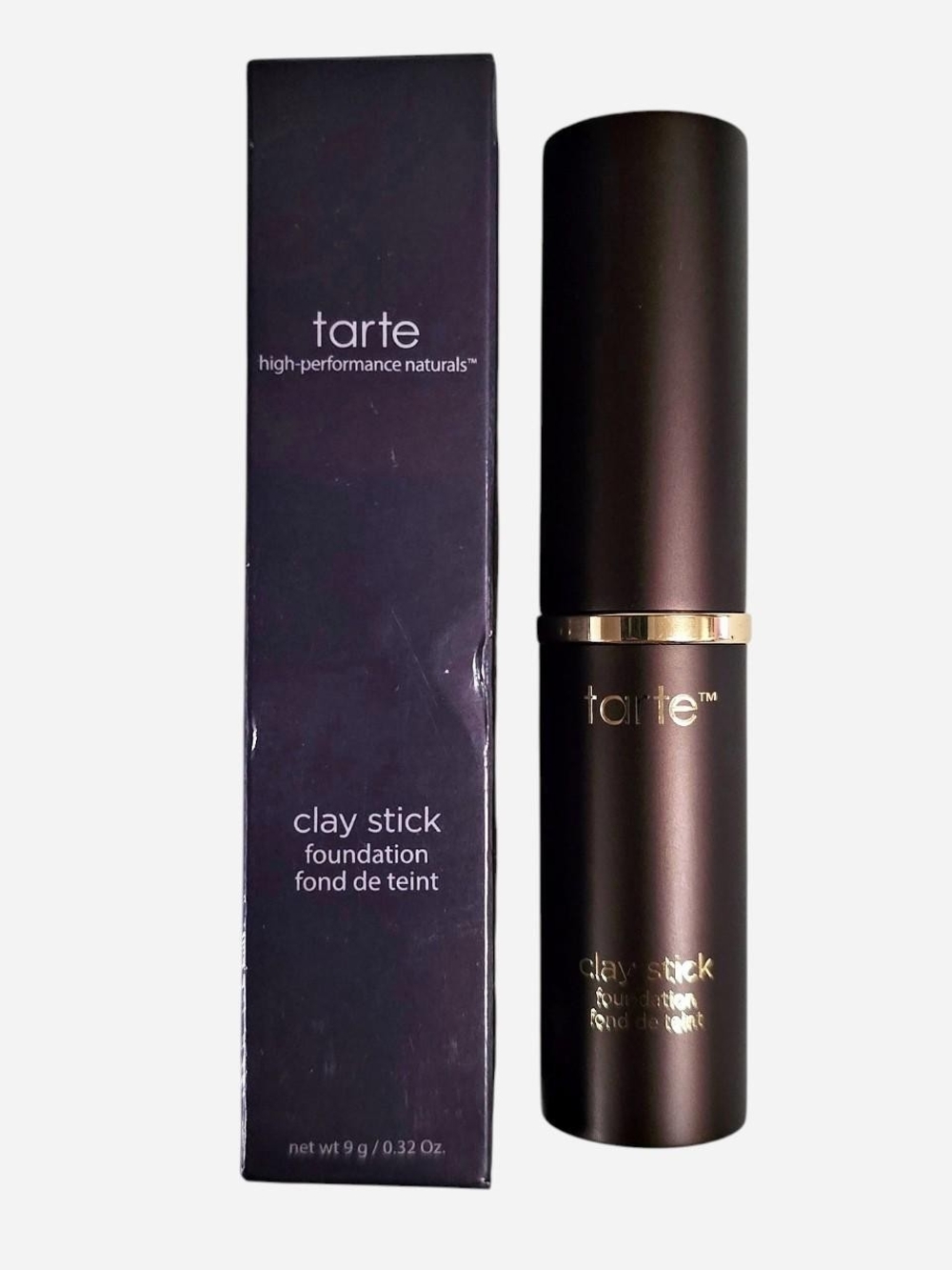 tarte Clay Stick Foundation in Medium Sand - Burgundy Brown Tube & Gold Accents